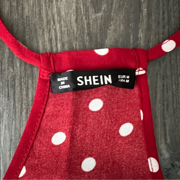 SHEIN Red and White Polka Dot Peplum Spaghetti Strap Top - Picture 5 of 9